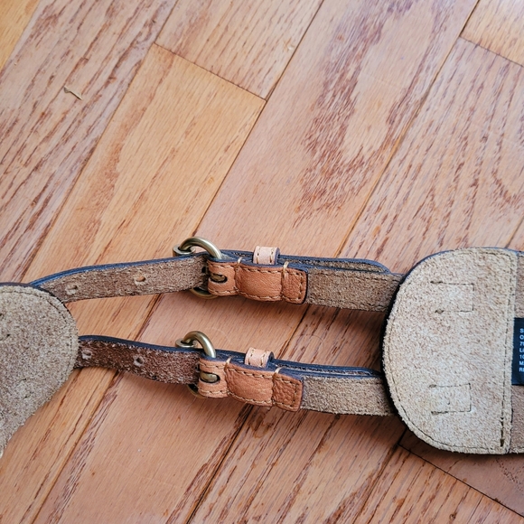 Anthropologie Brown Leather Belt Embroidered double buckle - Picture 8 of 11